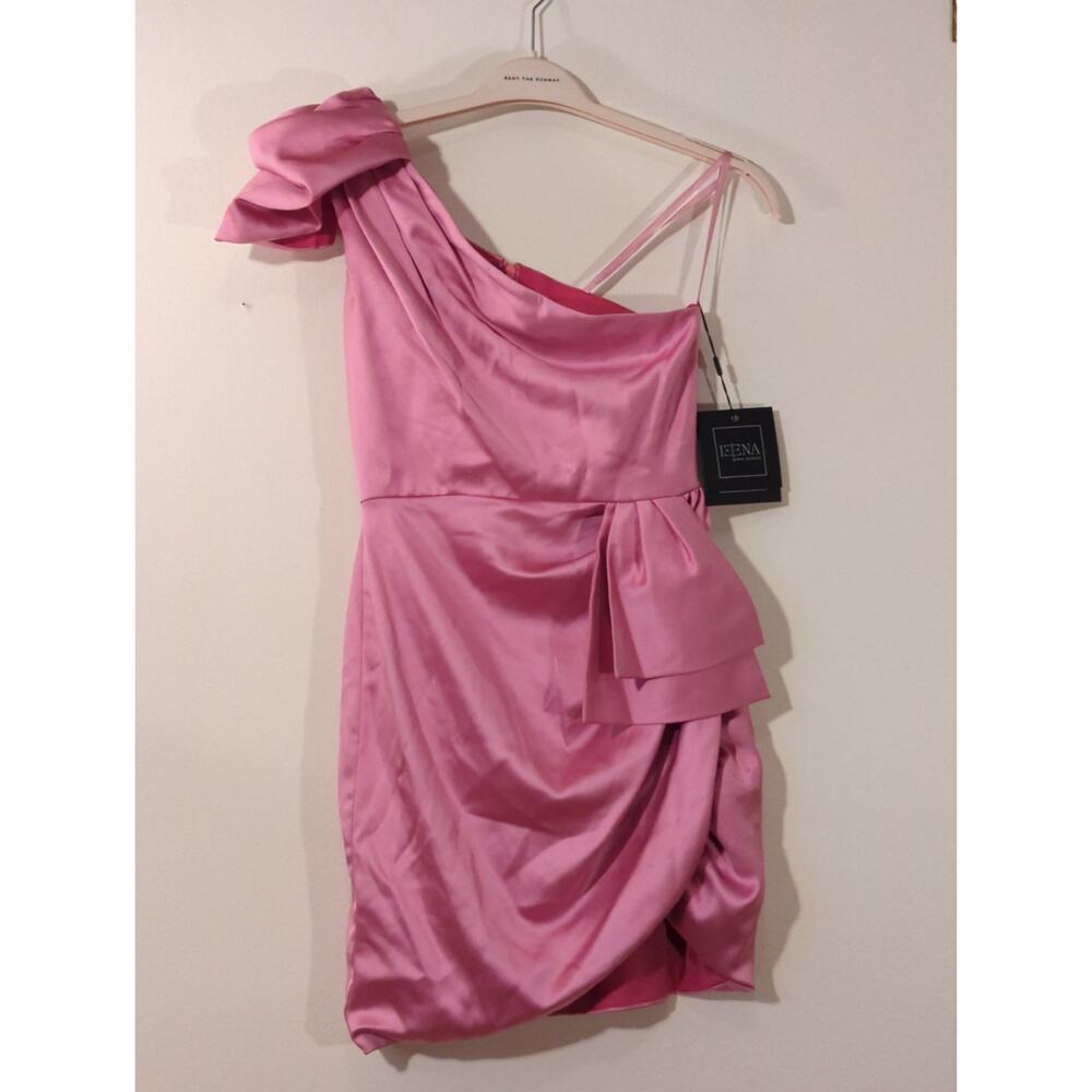 Mac Duggal Sz 2 Pink One Shoulder Puff Sleeve Ruched Mini Dress - Picture 3 of 7